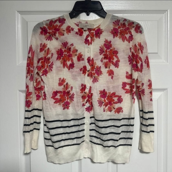 LOFT Sweaters - Loft Cardigan Floral Stripe Women S